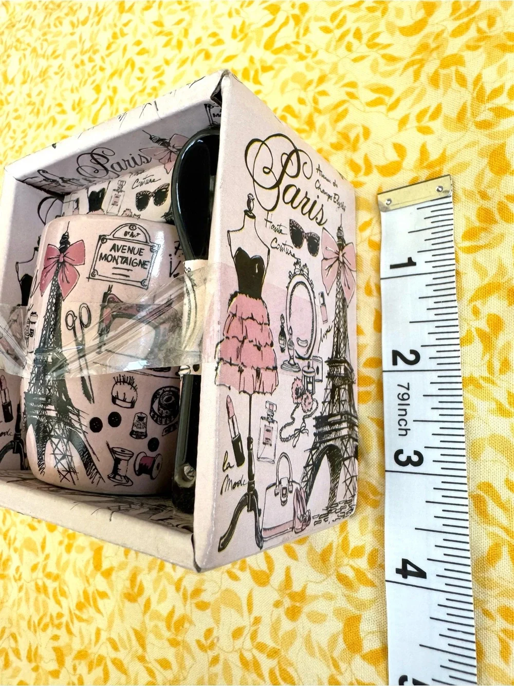 NWT. Paris Glamour Ceramic Mini-Mug/Espresso with Spoon Set. Original Packaging.